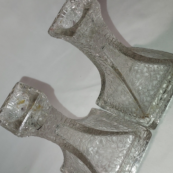 Vintage Cut Glass Alligator Cut Design Pillar Candle Holders Set of 2 - Picture 7 of 7